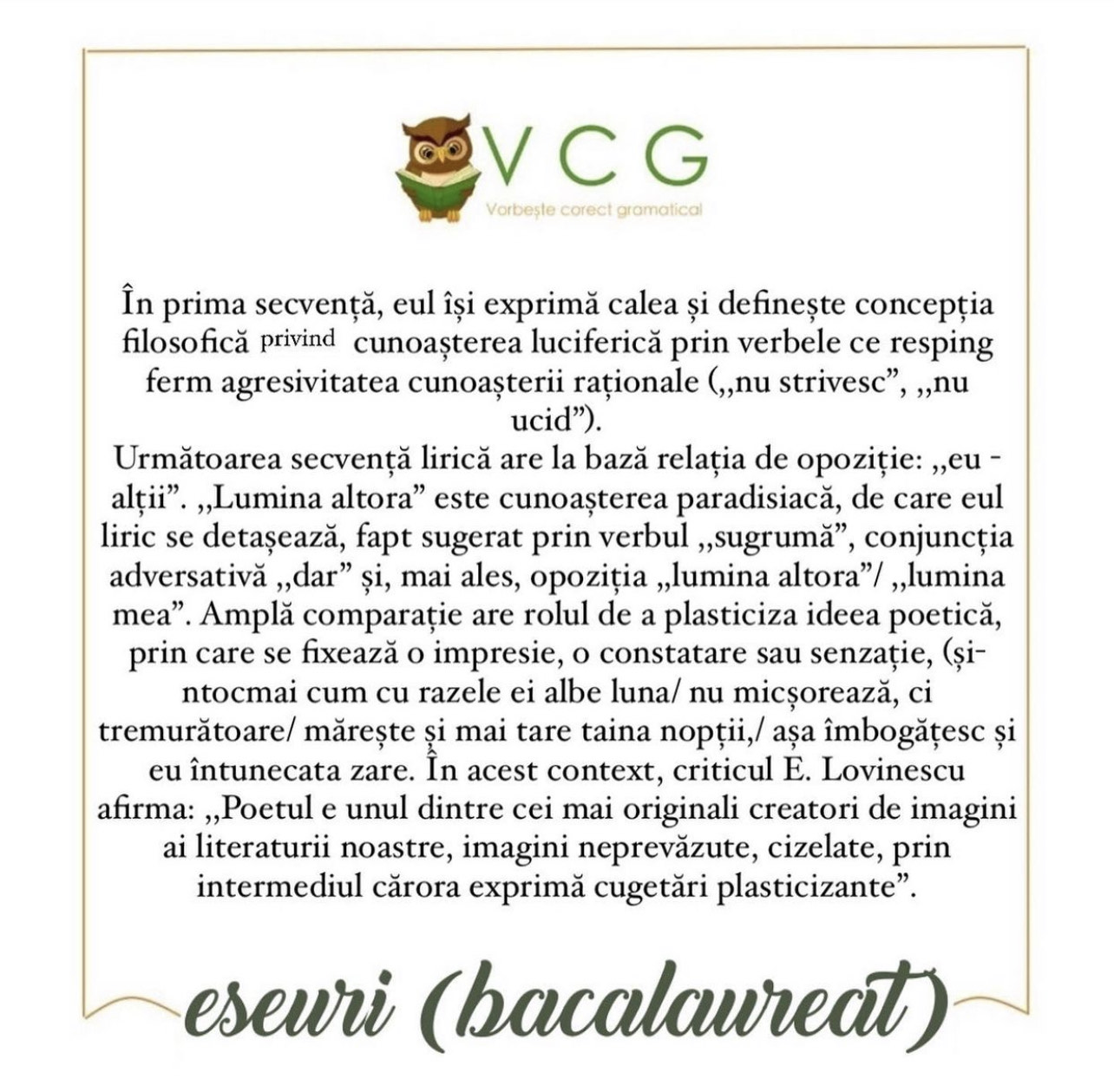 EU NU STRIVESC COROLA DE MINUNI A LUMII – LUCIAN BLAGA (TEMA ȘI ...